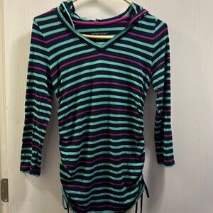 Liz Lange Maternity hooded shirt. Long sleeve. Stripe. Size XS. Thin material.
